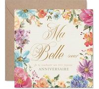Stuff4 Sincère Carte d'Anniversaire pour Belle-Sœur - Vœux Chaleureux et Colorés - Motif Floral Éclatant avec Message Touchant - 145 mm Carré, Enveloppe Incluse