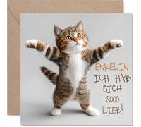 Stuff4 Süße Geburtstagskarte für Enkeltochter - Herzliche Umarmung zum Ehrentag - Fröhliche Katze mit Ausgebreiteten Armen - 145 mm Quadratisch, Umschlag Inklusive