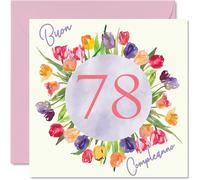 Stuff4 Tarjeta cumpleaños 78 para mujer - Ramo flores tulipanes acuarela - Tarjetas feliz cumpleaños para mujer 78 años mamá bisabuela abuela, 145 mm setenta y ocho setenta y ocho cumpleaños