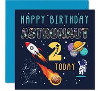 Stuff4 Tarjeta de 2º cumpleaños para niño, astronauta espacial, Cosmos, tarjeta de felicitación de 145 mm para hijo o sobrino