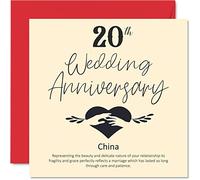 Stuff4 Tarjeta de 20 aniversario para marido, esposa, novio, novia, 20 aniversario de boda, tarjeta de boda china para mujeres, hombres, ella, él, tarjetas de felicitación de 145 mm para prometido