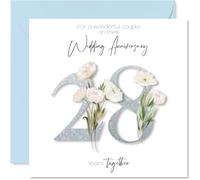 Stuff4 Tarjeta de 28.º aniversario de boda para pareja - Elegante diseño floral - Tarjeta cuadrada con sobre, mensaje interior - Calidad prémium 145mmx145mm