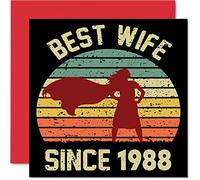 Stuff4 Tarjeta de 37 aniversario para esposa de parte del marido, la mejor esposa desde 1988, regalos con texto en inglés I Love You, tarjetas de felicitación de aniversario de boda 37 para pareja,