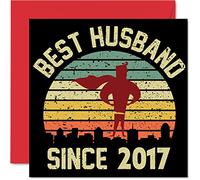 Stuff4 Tarjeta de 9º aniversario para marido de parte de la esposa, mejor marido desde 2017, regalos con texto en inglés I Love You, tarjetas de felicitación de aniversario de 9 pulgadas para pareja