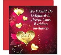 Stuff4 Tarjeta de aceptación RSVP para bodas y fiestas - We Would Be Delighted - Tarjetas de confirmación de asistencia para bodas, fiestas de compromiso, tarjetas de felicitación de 145 mm