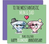 Stuff4 Tarjeta de aniversario de boda 60 años para papá y mamá con diseño de diamantes de 145 mm