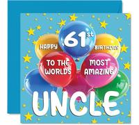 Stuff4 Tarjeta de cumpleaños 61 para tío, el tío más increíble del mundo, tarjeta de feliz cumpleaños número 61 de sobrina, sobrino, 145 mm, 61 tarjetas de felicitación
