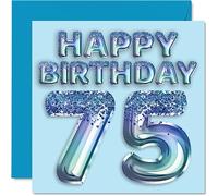 Stuff4 Tarjeta de cumpleaños 75 para hombre, diseño de globo azul con purpurina, para 75 años, 145 mm