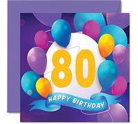 Stuff4 Tarjeta de cumpleaños 80 para hombres y mujeres, con globos, para 80 años, para abuelo, abuela, mamá o padre, 145 mm