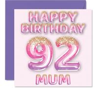 Stuff4 Tarjeta de cumpleaños 92 para mamá - Globos rosa y púrpura con purpurina - Tarjeta de cumpleaños para madre de hijo e hija, 145 mm