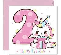 Tarjeta de cumpleaños de 2º cumpleaños para niña, tarjeta de cumpleaños de unicornio mágico, tarjeta de feliz cumpleaños para niña de 2 años, tarjetas de cumpleaños para niñas, tarjeta de felicitación