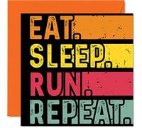 Tarjeta de cumpleaños divertida para ella o él, come, duerme, corre, repite, tarjetas de feliz cumpleaños para amantes del ejercicio, tarjetas de felicitación de cumpleaños de 145 mm x 145 mm para