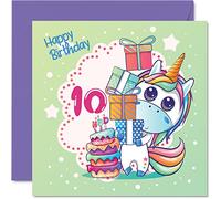 Stuff4 Tarjeta de cumpleaños número 10 para niña, pastel mágico de unicornio, tarjeta de cumpleaños de unicornio para niñas de 10 años, tarjetas de 10 años, tarjetas de felicitación de 145 mm