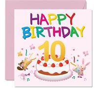 Stuff4 Tarjeta de cumpleaños número 10 para niña, tarjeta de cumpleaños para fiesta de criaturas, tarjetas de felicitación de 145 mm para hija, sobrina, nieta, niños