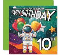 Stuff4 Tarjeta de cumpleaños número 10 para niño, traje espacial de astronauta, tarjeta de cumpleaños del espacio exterior para niñas de 10 años, tarjeta de felicitación de cumpleaños de 145 mm