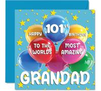 Stuff4 Tarjeta de cumpleaños número 101 para abuelo - World's Most Amazing Grandad - Tarjeta de feliz cumpleaños número 101 de nieto y nieta, 145 mm de edad 101 tarjetas de felicitación para abuelo