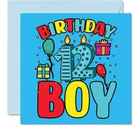 Stuff4 Tarjeta de cumpleaños número 12 para niño - Tarjeta de cumpleaños para niño de 12 años, tarjetas para niños, 145 mm de felicitación para hijo, hermano, nieto, sobrino, primo, Dios e hijo