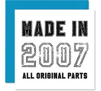 Stuff4 Tarjeta de cumpleaños número 18 para hombres, mujeres, él y ella, hecha en 2007, todas las piezas originales, divertida tarjeta de cumpleaños para hijo, hija, hermano, hermana, tarjetas de