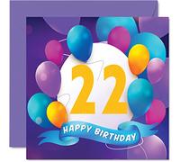 Stuff4 Tarjeta de cumpleaños número 22 para hombres y mujeres, fiesta de globos, tarjetas de feliz cumpleaños para hombre de 22 años, mujer, hermano, hermana, hijo, hija, nieto, nieta, primo, 145 mm,
