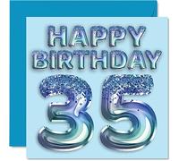 Stuff4 Tarjeta de cumpleaños número 35 para hombres, globo de fiesta con purpurina azul, tarjetas de feliz cumpleaños para hombre de 35 años, hermano, amigo, tío papá, 145 mm x 145 mm, tarjetas de