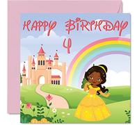 Stuff4 Tarjeta de cumpleaños número 4 para niña, castillo de princesa, tarjeta de feliz cumpleaños para niña de 4 años, tarjetas de felicitación de 145 mm para hija, sobrina, nieta, niños