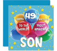 Stuff4 Tarjeta de cumpleaños número 49 para hijo - World's Most Amazing Son - Tarjeta de feliz cumpleaños número 49 para hijo de mamá papá, 145 mm x 145 mm de edad 49 cuarenta y nueve tarjetas de