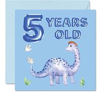 Stuff4 Tarjeta de cumpleaños número 5 - Dinosaurio y globos - Tarjeta de feliz cumpleaños para niño de 5 años, tarjetas para niños, 145 mm de felicitación para hijo, sobrino, nieto, niños