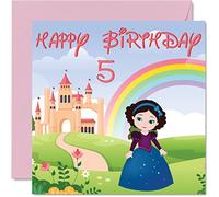 Stuff4 Tarjeta de cumpleaños número 5 para niña, castillo de princesa, tarjeta de feliz cumpleaños para niña de 5 años, tarjetas de felicitación de 145 mm para hija, sobrina, nieta, niños