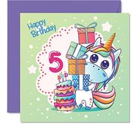 Stuff4 Tarjeta de cumpleaños número 5 para niña, pastel mágico de unicornio, tarjeta de cumpleaños de unicornio para niñas de 5 años, tarjetas de 5 años para niñas, 145 mm