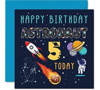 Stuff4 Tarjeta de cumpleaños número 5 para niño, astronauta espacial Cosmos, tarjeta de feliz cumpleaños para niños de 5 años, tarjetas de felicitación de 145 mm para hijo, hija, sobrino, nieto
