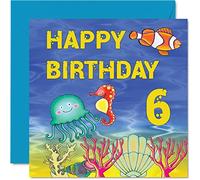 Stuff4 Tarjeta de cumpleaños número 6 para niño y niña, tarjeta de cumpleaños de vida marina, tarjetas de felicitación de 145 mm para hijo, sobrino, nieto, hija, hermano