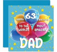 Stuff4 Tarjeta de cumpleaños número 64 para papá - World's Most Amazing Dad - Tarjeta de feliz cumpleaños 64 de hijo e hija, 145 mm de edad 64 tarjetas de felicitación para padre papá