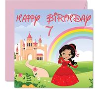 Stuff4 Tarjeta de cumpleaños número 7 para niña, castillo de princesa, tarjeta de feliz cumpleaños para niña de 7 años, tarjetas de felicitación de 145 mm para hija, sobrina, nieta, niños