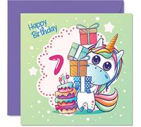 Stuff4 Tarjeta de cumpleaños número 7 para niña - Pastel mágico de unicornio - Tarjeta de cumpleaños de unicornio para niñas de 7 años, tarjetas de 7 años para niñas, 145 mm