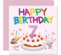 Stuff4 Tarjeta de cumpleaños número 7 para niña, tarjeta de cumpleaños para fiesta de criaturas, tarjetas de felicitación de 145 mm para hija, sobrina, nieta, niños