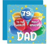 Stuff4 Tarjeta de cumpleaños número 79 para papá - World's Most Amazing Dad - Tarjeta de feliz 79 cumpleaños para papá de parte de hijo e hija, 145 mm x 145 mm, 79 años setenta y nueve tarjetas de
