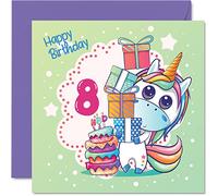 Stuff4 Tarjeta de cumpleaños número 8 para niña, pastel mágico de unicornio, tarjeta de cumpleaños de unicornio para niñas de 8 años, tarjetas de 8 años, tarjetas de felicitación de 145 mm
