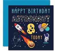 Stuff4 Tarjeta de cumpleaños número 8 para niño, astronauta espacial, cosmos, tarjeta de feliz cumpleaños de 8 años, tarjetas de felicitación de 145 mm para hijo, hija, sobrino, nieto