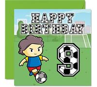 Stuff4 Tarjeta de cumpleaños número 9 para niño, aficionado al fútbol, tarjeta de feliz cumpleaños para niño de 9 años, tarjetas de felicitación de 145 mm para hijo, hermano, nieto, sobrino, primo