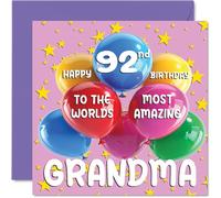 Stuff4 Tarjeta de cumpleaños número 92 para abuela, la abuela más increíble del mundo, tarjeta de feliz cumpleaños número 92 de parte de nieta y nieto, tarjetas de felicitación de 145 mm para abuela