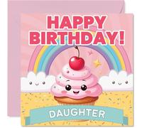 Stuff4 Tarjeta de cumpleaños para hija - Cupcake arco iris - Tarjeta de feliz cumpleaños para hija de papá mamá, tarjetas de felicitación de cumpleaños de pastel de hadas de 5.7 pulgadas