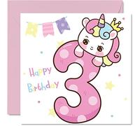 Stuff4 Tarjeta de cumpleaños para niña de 3 años, tarjeta de cumpleaños de unicornio mágico, tarjetas de felicitación de 145 mm para hija, sobrina, nieta, niños