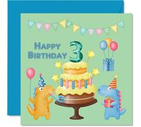 Stuff4 Tarjeta de cumpleaños para niño de 3 años, tarjeta de cumpleaños de dinosaurio, tarjeta de felicitación de 145 mm para hijo, sobrino, nieto, niños