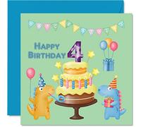 Stuff4 Tarjeta de cumpleaños para niño de 4 años, tarjeta de cumpleaños de dinosaurio, tarjeta de felicitación de niño de 4 años, tarjetas de felicitación de 145 mm para hijo, sobrino, nieto, niños