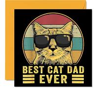 Tarjetas de cumpleaños para papá del gato - Best Cat Dad Ever - Tarjeta de cumpleaños de gato para papá, regalos divertidos para papá, 145 mm x 145 mm, tarjetas de felicitación para el día del padre,
