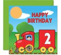 Stuff4 Tarjeta de felicitación de 2º cumpleaños unisex - Tren - Tarjeta de cumpleaños para hijo de 2 años