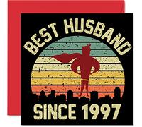 Tarjeta de 28 aniversario para marido de parte de la esposa, mejor marido desde 1997, regalos de amor, tarjetas de feliz aniversario de boda 28 para pareja, tarjetas de felicitación de 145 mm x 145 mm