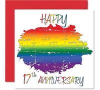 Stuff4 Tarjeta de felicitación LGBT Gay 17th Anniversary para marido, esposa, feliz aniversario, tarjeta de felicitación LGBT de 145 mm x 145 mm Gay Pride para 17th Anniversaries