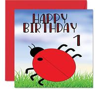 Stuff4 Tarjeta de primer cumpleaños - Tarjeta de cumpleaños de mariquita - Feliz niño de 1 año, tarjetas para él o ella, felicitación de 145 mm para hijo, hija, sobrino, nieto, nieta y niños
