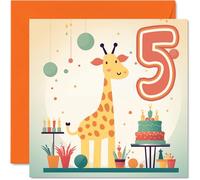 Stuff4 Tarjeta de quinto cumpleaños para niños y niñas, jirafa de safari, tarjeta de feliz cumpleaños, niño de 5 años, tarjetas de quinto cumpleaños para él y ella, tarjetas de felicitación de 145 mm